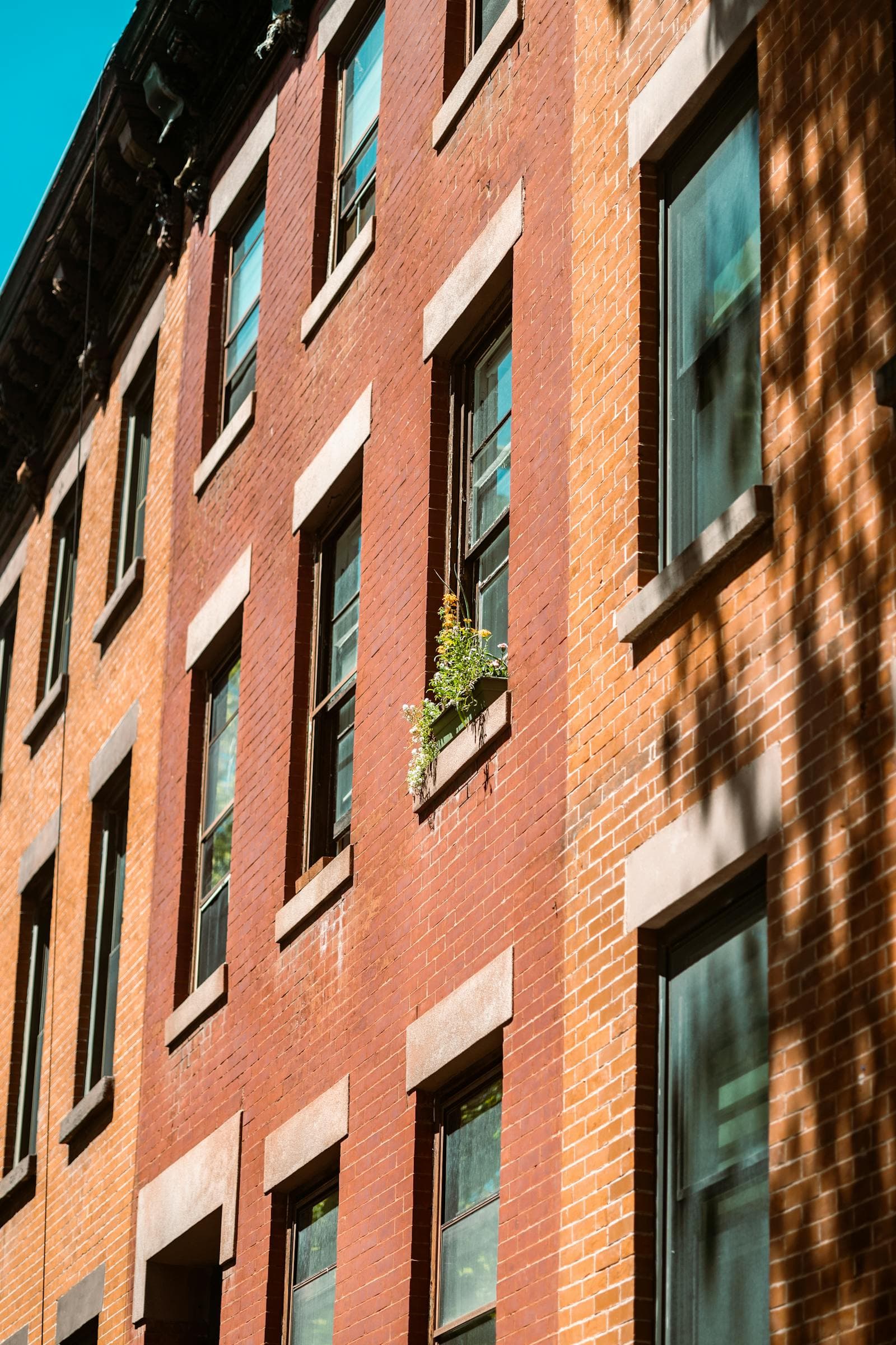 Classic red brick apartment building facade